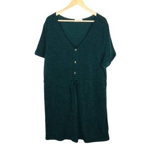 GILI Green Shirt Dress V-Neck Drawstring Short Sleeve Button Lounge Plus Size 3X